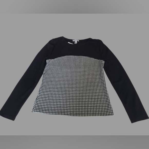 LOVE...ADY Women's Medium Long Sleeve Black and Ivory Gingham Top - Picture 1 of 9